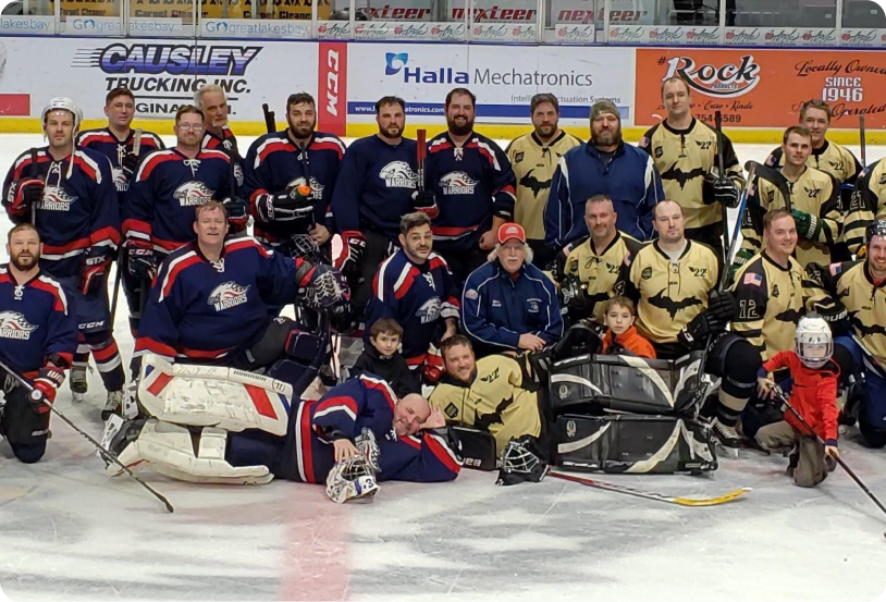 Veterans playing hockey